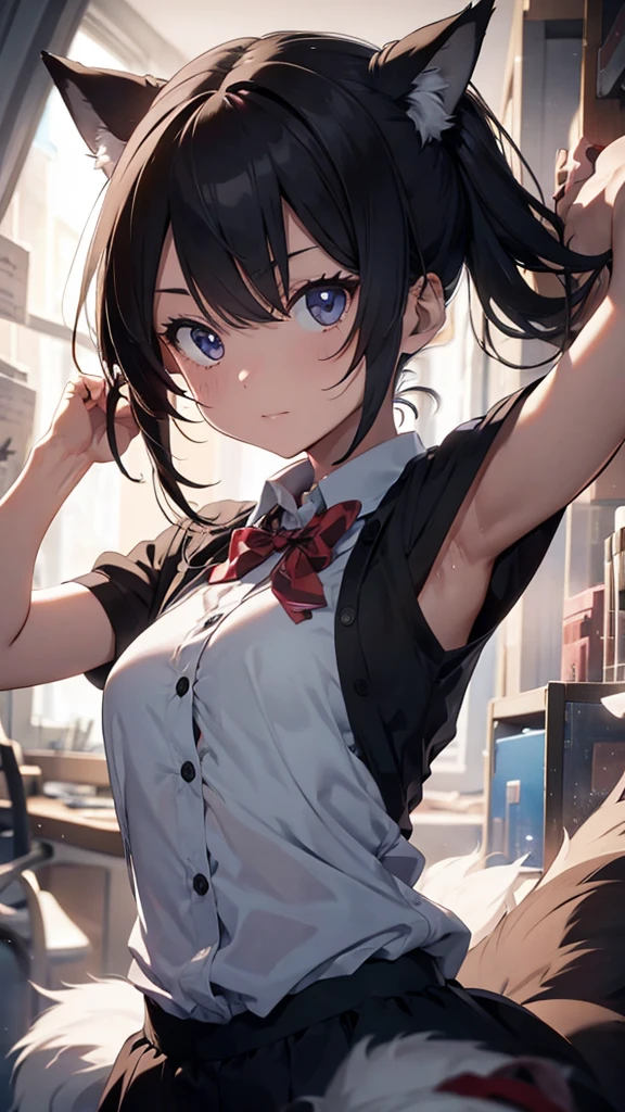 human with wolf arm, attacking other evil scientists, anime