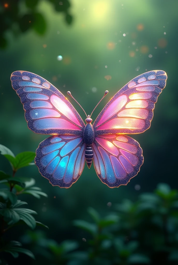  fantasy shining glitter butterfly pink blue silver gold on the green screen. Realistic 