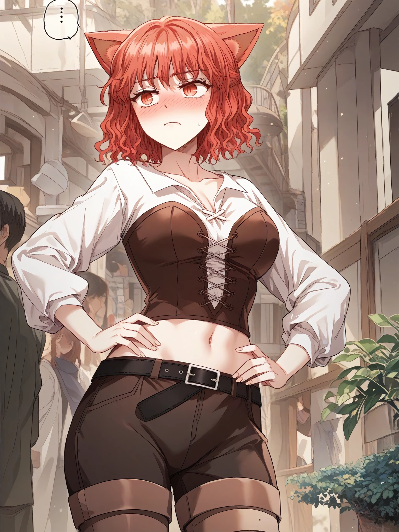 medieval style slingshot costume、expression of emotions、inside the castle、side boob、thin clothes、landscape illustration、Soggy body after taking a shower、Tearnote Yoko, 22 years ago、Clothes that are loose around the chest、small breasts、High resolution、T-front pants、T-back pants、ears of round shape,