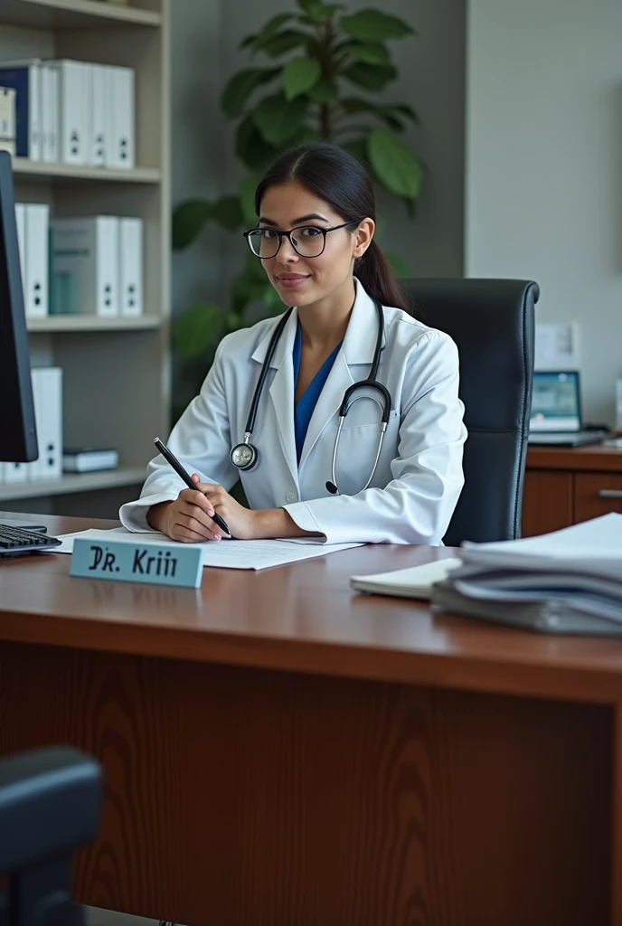 Create a doctor's desk with a name plate Dr.kriti