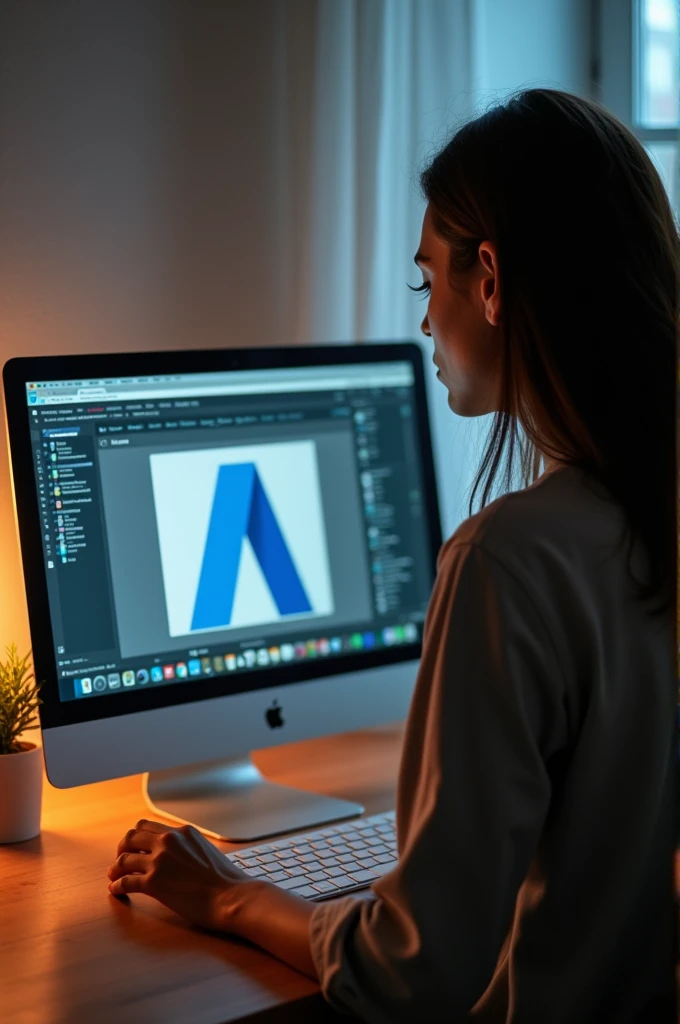 a woman working on her computer,google ADS logo on computer,photo realist, focus on the hand with the computer