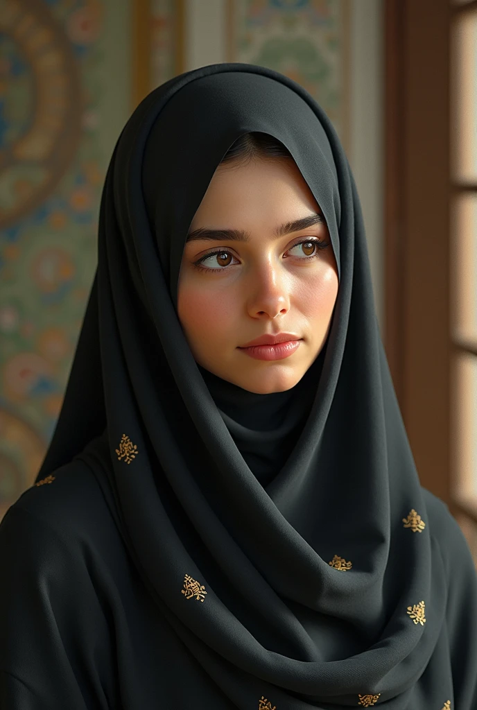 closeup of aThe Syrian WOMAN of ancient times, black hair with turban,old syrian city, natural skin texture, 24mm, 4k textures, soft cinematic light, RAW photo, photorealism, photorealistic, intricate, elegant, highly detailed, sharp focus, ((((((cinematic look)))), soft tones, insane details, intricate details, hyperdetailed, low contrast, soft cinematic light, Full body with abaya, dark colors, exposure mix, hdr, faded