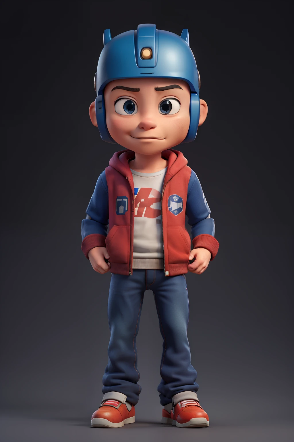 Human with Optimus Prime robot helmet and wearing sweatshirt