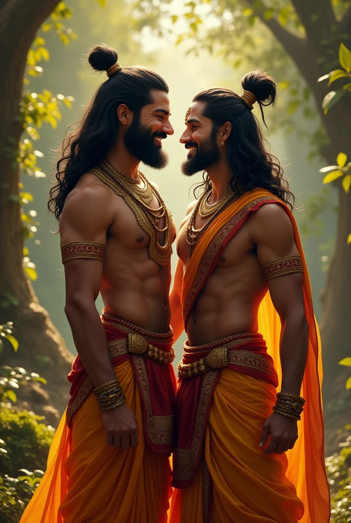 Lakshman stands beside Ram, looking both surprised and relieved. 
