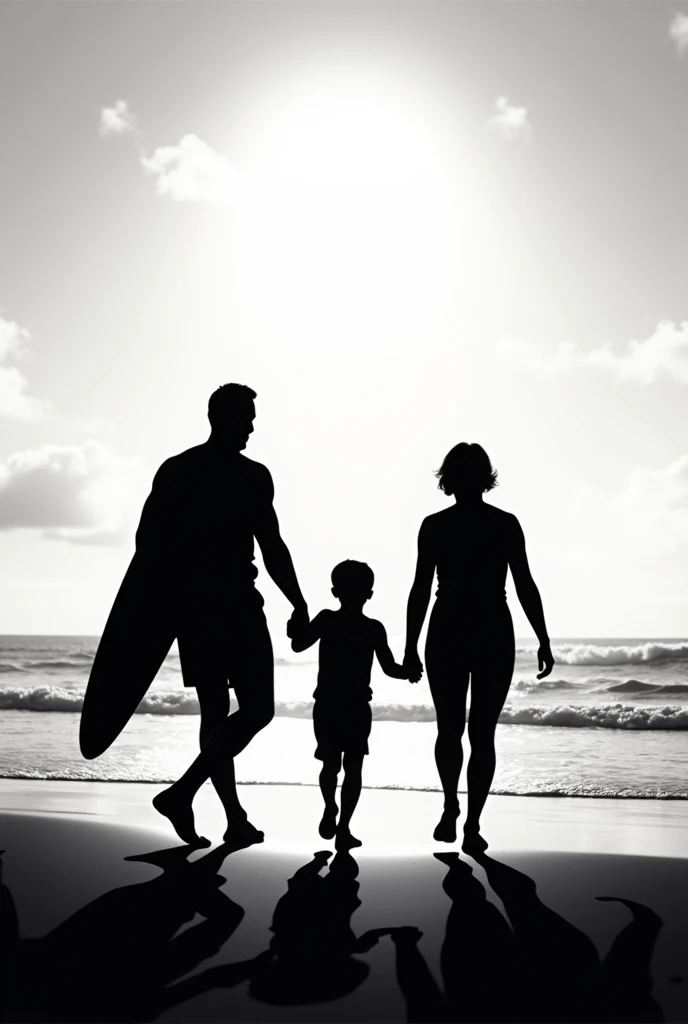 I wanted a silhouette of my son, my husband and his deceased father walking on the beach, His father is carrying a surfboard in his hand. My husband is not very muscular and his father did not die very old., It would be for a tattoo. there are 2 adult men and 1 child, is it possible to put a smaller child a little? and less muscular men?
there are only 3 people and it can be black and white?