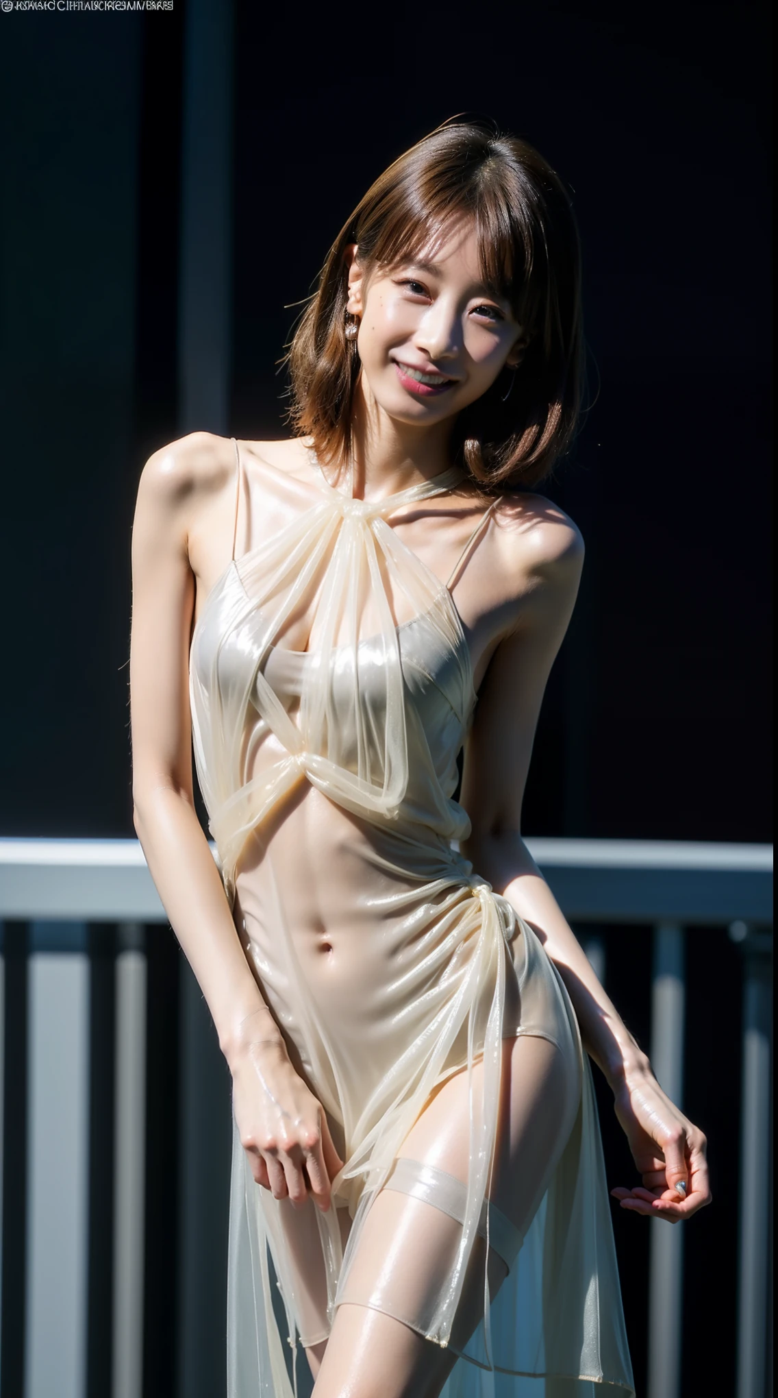 8k, masterpiece, RAW Photos, Highest quality, Realistic, Extremely detailed CG unifies 8k, 8k, diamond, wallpaper, Written boundary depth, Cinematic Light, Lens flare, Ray Tracing, (Very beautiful face, Beautiful Lips, Beautiful Eyes), Exquisitely detailed face, ((Highly detailed skin)) One Girl, In the Dark, Deep Shadow, Beautiful Chinese Girl, K-POPアイドル, 1 girl, (Very slim and slender muscular body:1.3), ((Viewer Display)),(Big smile:1.3), (Fashion Night, Dark Night, (Neon Signs), (Blurred Background), Fashion Street Night),(There is no one in the background:1.3), Beautiful earrings, Bangles, necklace, pantyhose, Clear Eyes, walk, (Pale skin), (Big eyes), look forward to, (Brown Hair), (Full Body Shot), ((Hot Transparent Silk Dress:1.3)), ((Wear tight)), ((Lace dress)), (Viewer Display:1.3) Open the chest, Very slim, Mid-chest, Turn back, (Buckshot), Ass Focus, in front of the eyebrows,(Tight Dress), Thick thighs, Mini Dress,Please stretch your legs and rest.,Exposed nipples
