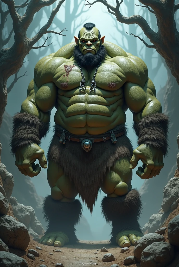 Big ogre with a loincloth and a scar over his left eye