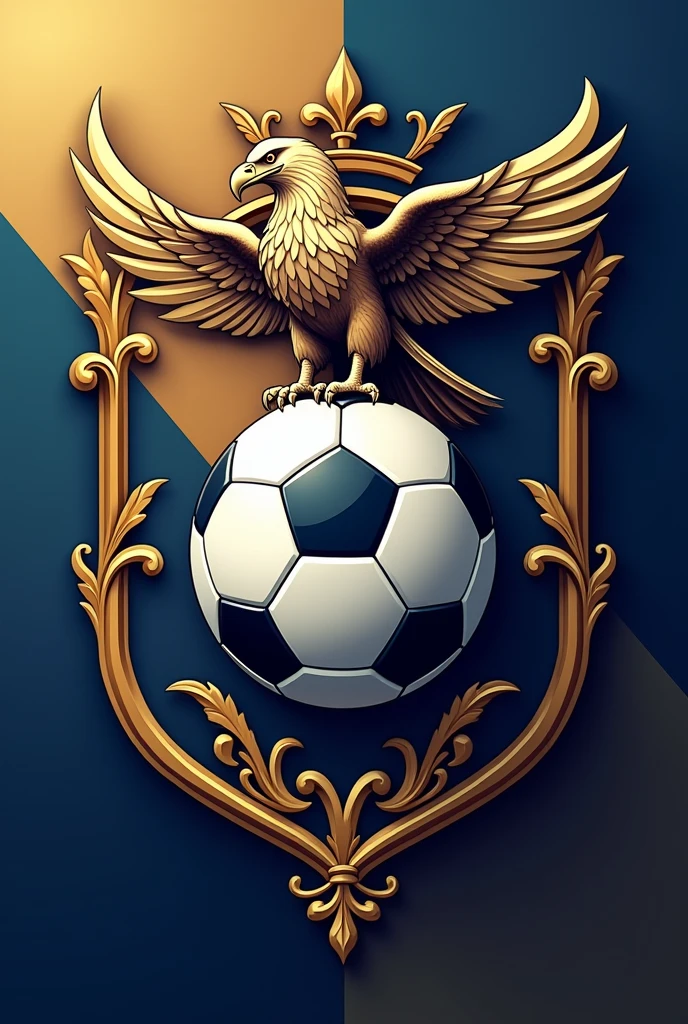 Shield for soccer team , WITHOUT LETTERS AND THAT THE COLOR GOLD WITH BLUE AND WHITE PREDOMINATES AND THAT IT IS ELEGANT AND THAT IT INCLUDES AN ELEGANT SOCCER BALL WITHOUT LETTERS OR NUMBERS AND THAT IT IS VERY ELEGANT WITH AN EAGLE 


 

