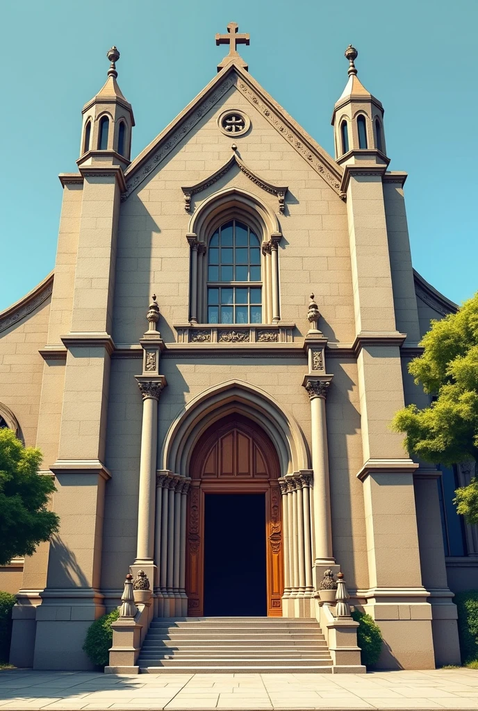 Draw a 1. Church of San Francisco 1. Exterior view:
• Walls: Draw the outline of the church with thick, damp stone walls. Use simple, straight lines for the walls and add some textures, to represent the stone look.
• Entrance door: Draw the entrance door of the church, Pay attention, that it appears large and expressive.