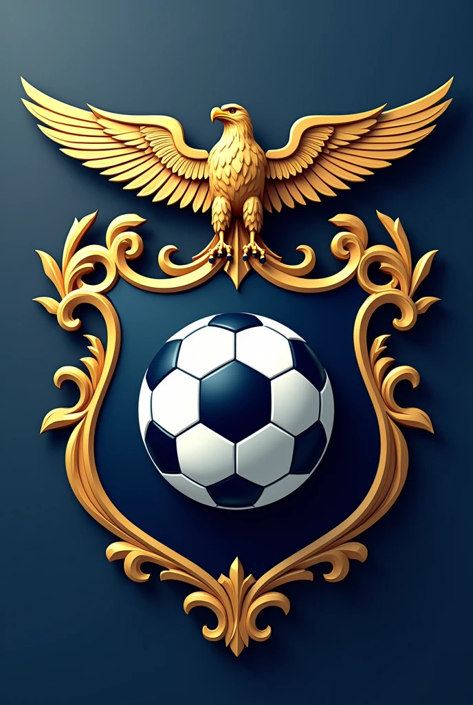 Shield for soccer team , WITHOUT LETTERS AND THAT THE COLOR GOLD WITH BLUE AND WHITE PREDOMINATES AND THAT IT IS ELEGANT AND THAT IT INCLUDES AN ELEGANT SOCCER BALL WITHOUT LETTERS OR NUMBERS AND THAT IT IS VERY ELEGANT WITH AN EAGLE