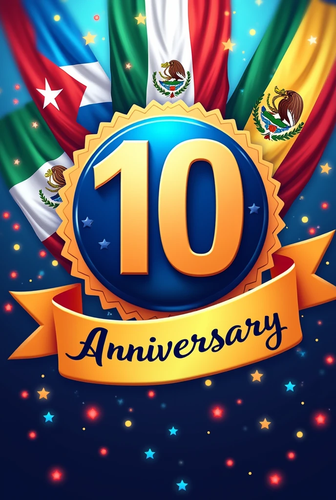 10th anniversary image with Chilean flags, argentina, Cuba, Mexico, guatemala, Paraguay and Venezuela