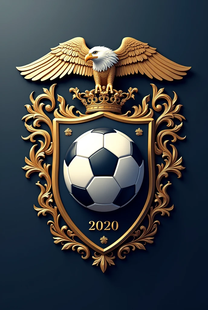 Shield for soccer team , WITHOUT LETTERS AND THAT THE COLOR GOLD WITH BLUE AND WHITE PREDOMINATES AND THAT IT IS ELEGANT AND THAT IT INCLUDES AN ELEGANT SOCCER BALL WITHOUT LETTERS OR NUMBERS AND THAT IT IS VERY ELEGANT WITH AN EAGLE