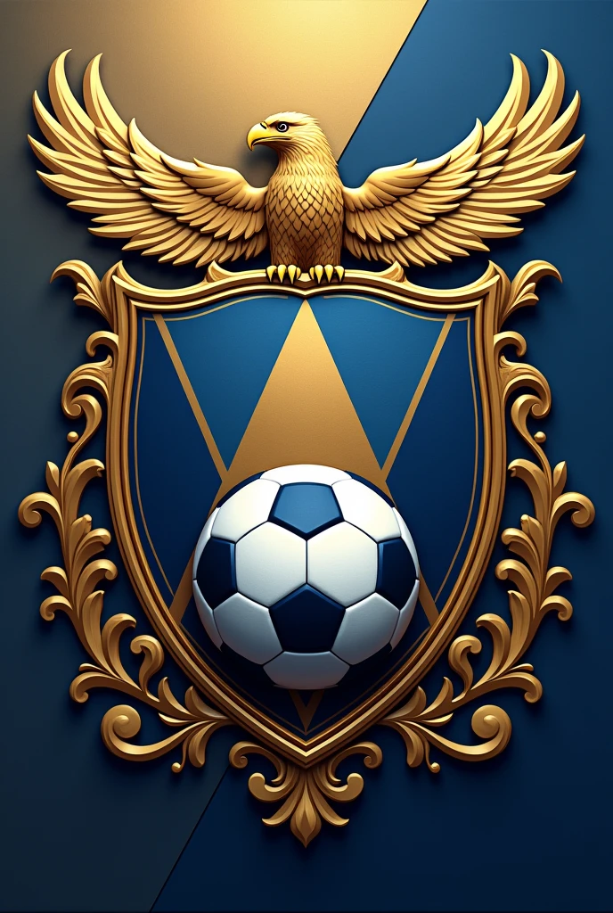 Shield for soccer team , WITHOUT LETTERS AND THAT THE COLOR GOLD WITH BLUE AND WHITE PREDOMINATES AND THAT IT IS ELEGANT AND THAT IT INCLUDES AN ELEGANT SOCCER BALL WITHOUT LETTERS OR NUMBERS AND THAT IT IS VERY ELEGANT WITH AN EAGLE
