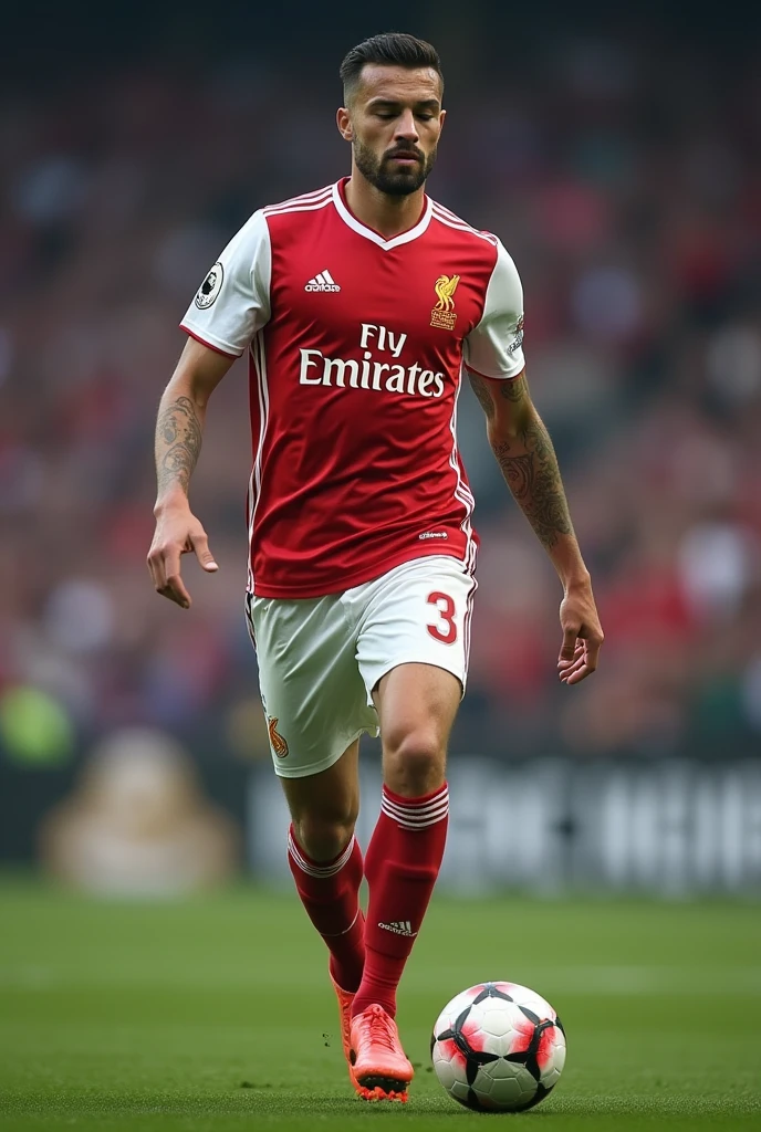 Create as professional , Uzbek man and his height 180 cm and 68 kg . With the best football uniform like football striker and this player must be Liverpool or real Madrid club member . Create this men with full suitable inform . This player age . Without any tattoo . White human . With too good psychic body