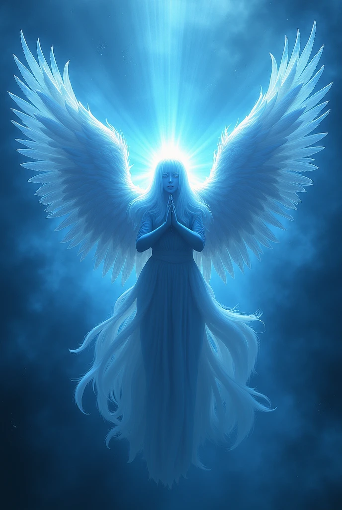 Seraphim are described as follows: "Each had six wings: with two he covered his face, with two he covered his feet, and with two he flew.". in blue color 
