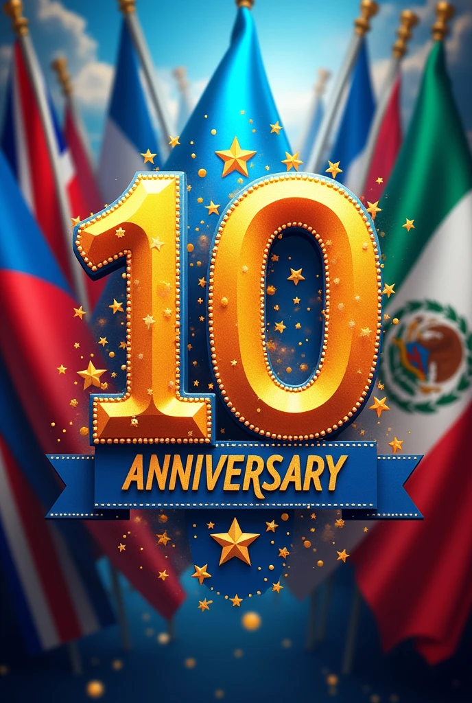 10th anniversary image with Chilean flags, argentina, Cuba, Mexico, guatemala, Paraguay and Venezuela