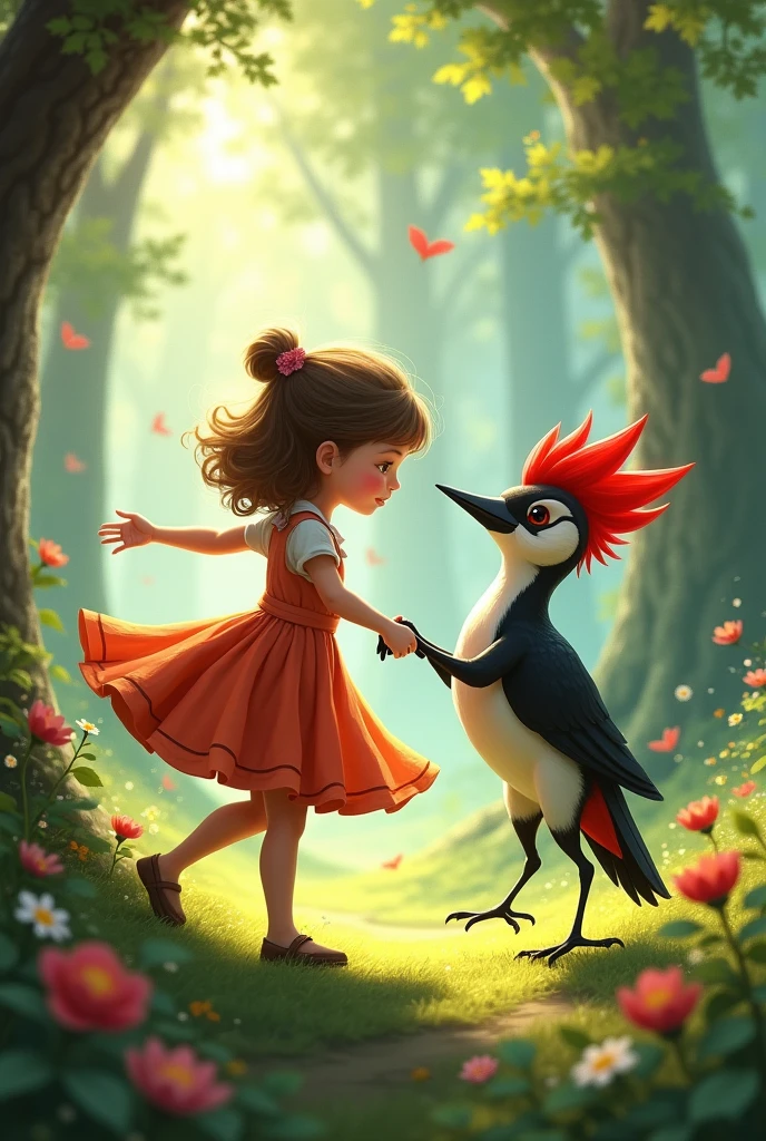 Girl Dance with woodpecker
