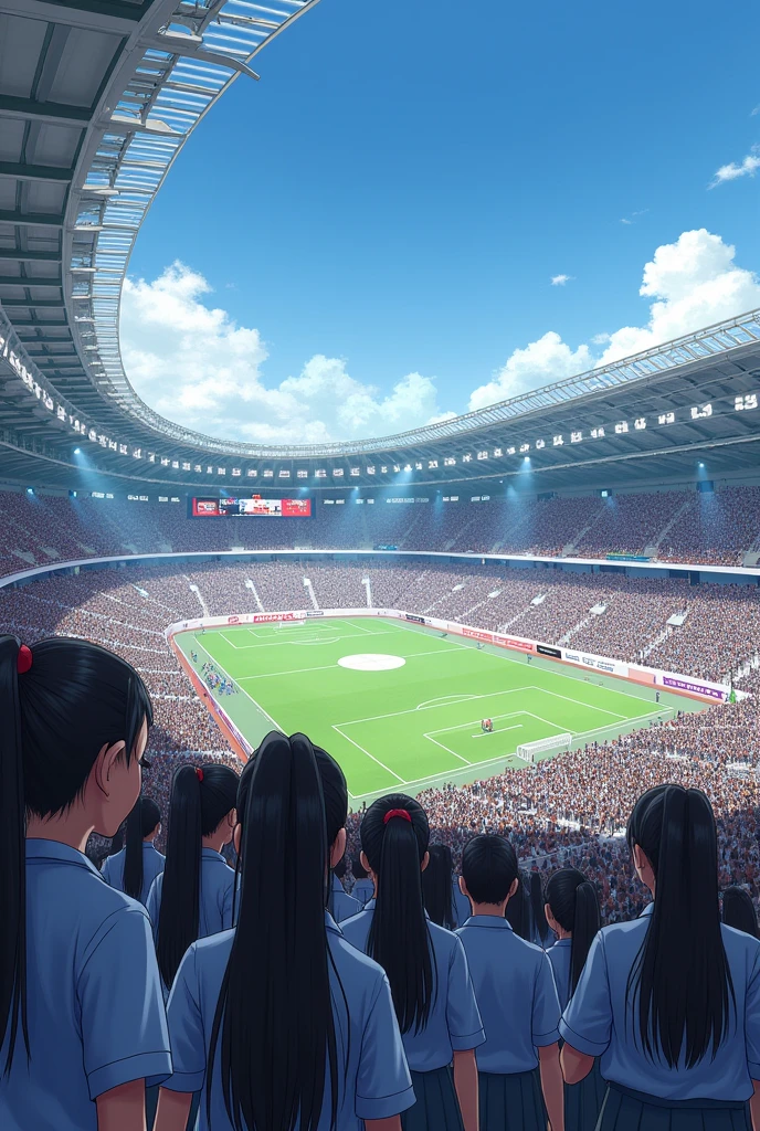 The stands were filled with 1,000 long-haired Asian girls in realistic school uniforms.
