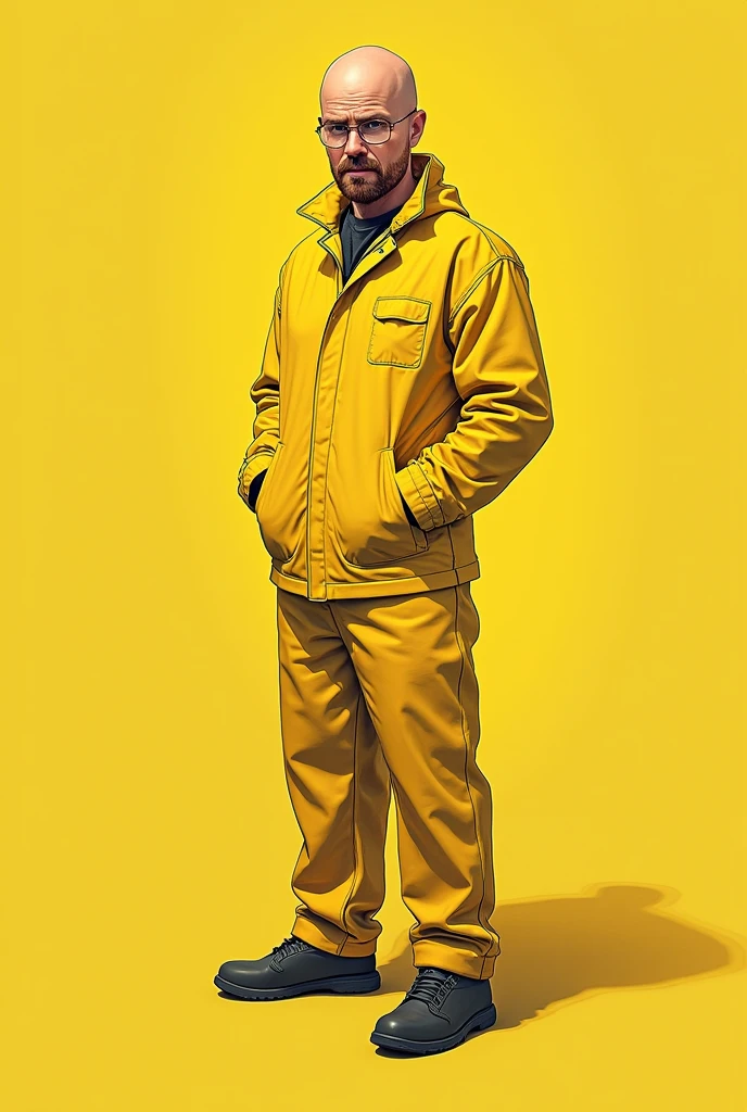 jessie Pinkman from breaking bad, wearing a yellow lab suit, 2D drawing