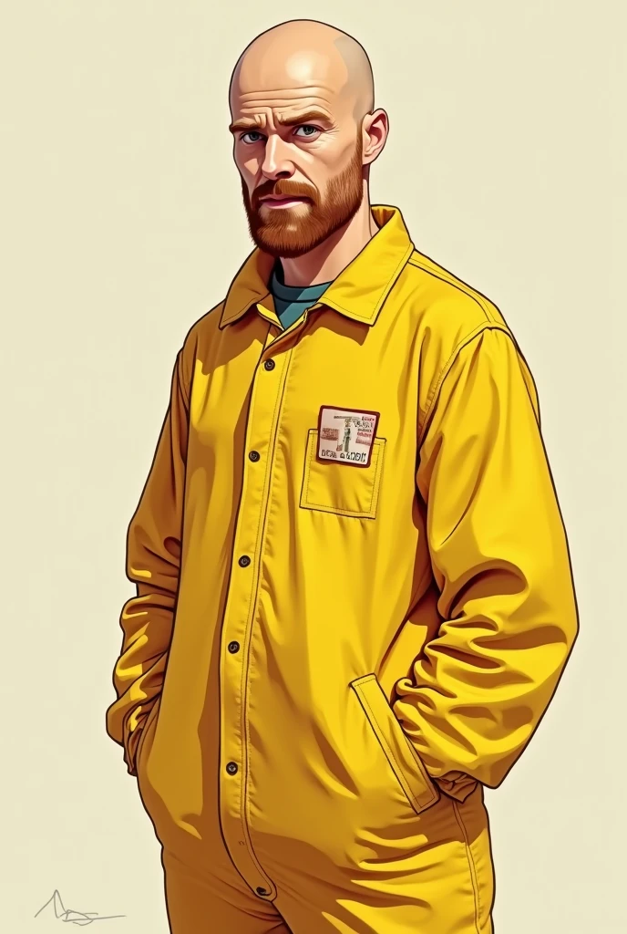 jessie Pinkman from breaking bad, wearing a yellow lab suit, 2D drawing