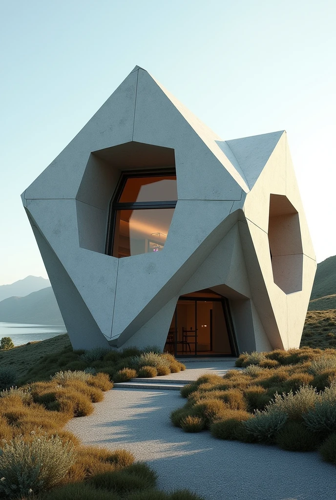 Two intersecting polyhedrons form a house
