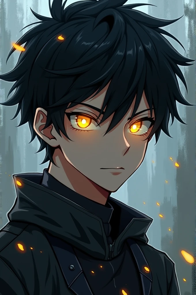 anime guy with black hair and striking yellow eyes