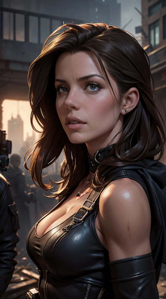 Hyperrealistic close-up photo of Kate Beckinsale, work of art, best qualityer, (photorrealistic:1.4), Create dystopian work of arts. Depict the cityscape in the gritty style of the game&#39;s concept art. This work should evoke a feeling of abandonment and despair in a futuristic setting.., Post-apocalyptic world. Notice the intricacies of the details, the sharp focus. (((camel toe))), ((attacked by zombie men)), (((strangled, Suffocated:1.4))), ((neckleace)), ((exposed bulges)), ((large, muscular hips))