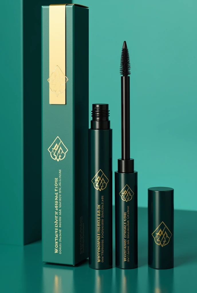 create makeup eyeliner in black color, for a brand called Walancy, with aqua green and gold packaging
