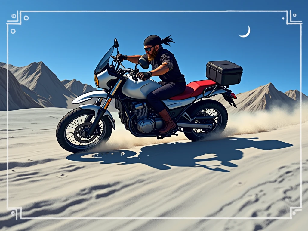 ((Logo vector con borde blanco:1.5)), ((Honda NC750X 2016 model year)) , ((trail bike with panniers)), ((pirate riding a motorcycle)), (((crear un Logo vectorizado con borde blanco de un pirata manejando una honda TRAIL))), fondo montañas a close up of a person riding a dirt bike on a mountain, adventurous, Logotipo deportivo, Estilo de Logotipo vectorizado, Logo vector art, adventure, Diseño de concepto de Logotipo, travel and adventure, riding, new adventure, Diseño de Logo, by Daniel Schultz, trail of light, arte del Logotipo, simple and clean illustration, Extreme sports, Logo, Logo