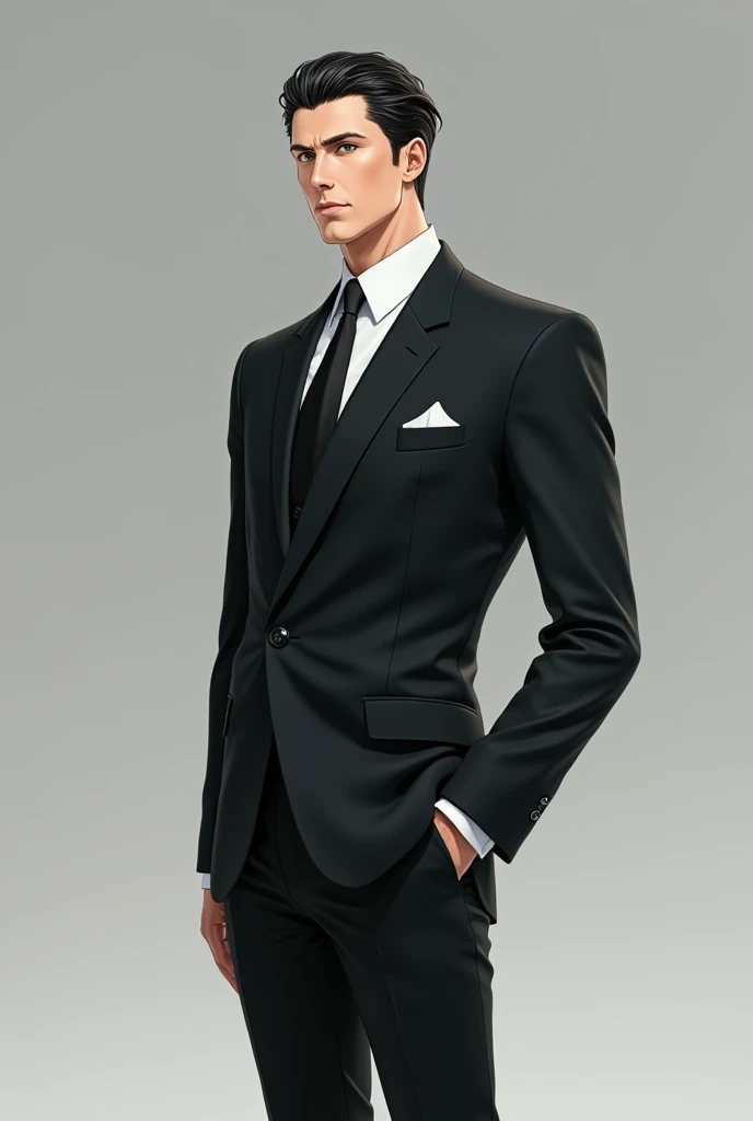 Create a man in a suit with 1,80 tall, with the same hair as Sosuke Aizen from bleach and in a suit