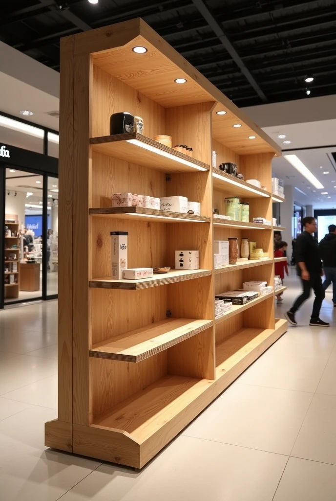 3 meter long wooden display stand with shopping mall aisle shelves