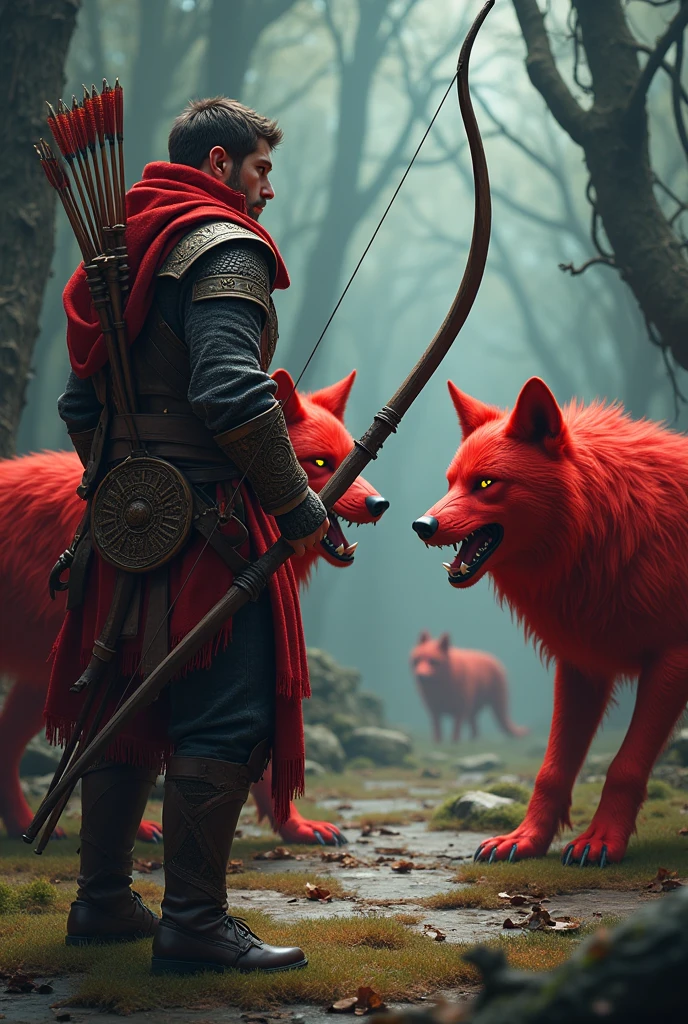 Create board pieces, an archer and 3 red wolves