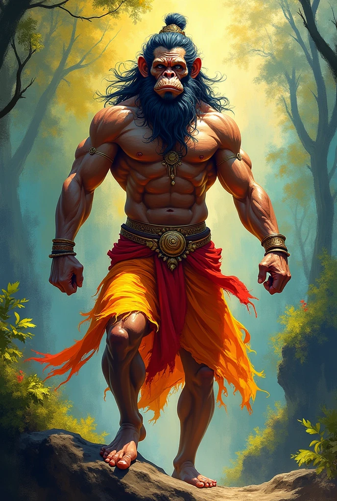 simple impressionist hanuman canvas