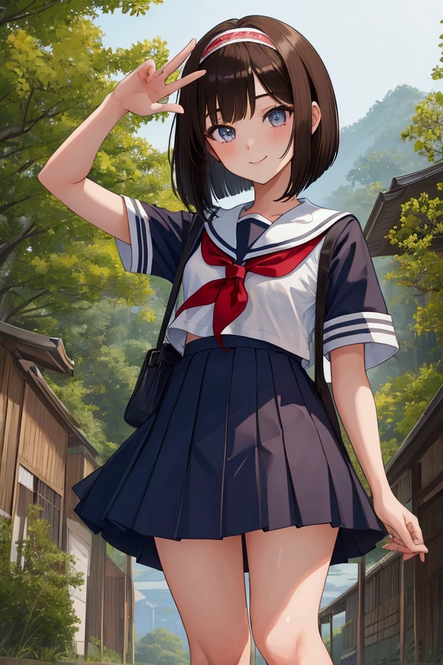 field々Village Yuzuko、Hold your hands between your legischiefなsmile、18-year-old、pretty girl , Short brown hair, ,smile、mischief、joy、 Steam rises around her, Shooting from below, One Girl, Very short hair, White blouse, Navy Blue Skirt, Navy blue socks, Brown Loafers, White panties, Red frame glasses, Everyday Style, Highest quality, 4K, 8K, High resolution, masterpiece:1.2, Very detailed, Realistic, photoRealistic, photo-Realistic:1.37, High resolution, 超High resolution, Studio Lighting, Ultra-fine painting, Sharp focus, Physically Based Rendering, Very detailed説明, Professional, Vibrant colors, Bokeh