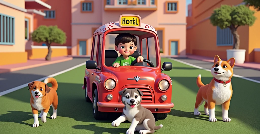 Create an advertising image for a taxi to take dogs and cats to the hotel. The license plate should say “AUmigos da Melzinha”.