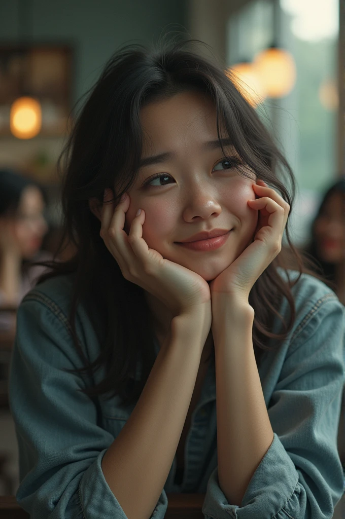 Show me a girl picture who struggling very hard in mind and crying a lot inside and showing a confused and happy face outside and also becoming spaceout everytime even when spending time with friends 
