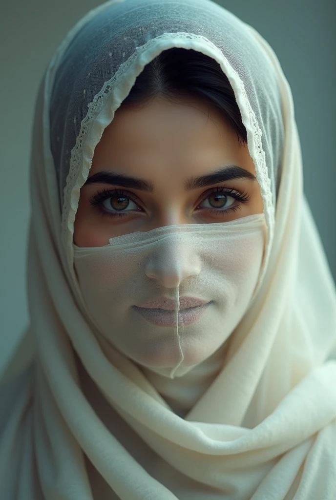A beautiful Pakistani girl with her face covered with a veil, her two beautiful eyes out