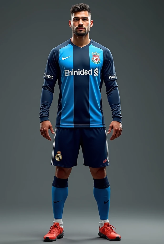 Create as professional , Uzbek man and his height 180 cm and 68 kg . With the best football uniform like football striker and this player must be Liverpool or real Madrid club member . Create this men with full suitable inform . This player age . Without any tattoo . White human . With too good psychic body . You can combine Fair Skin: Consider cooler colors like navy, royal blue, green, or charcoal.
* Medium Skin: You have more options! Try bolder colors like red, orange, yellow, or purple.
* Dark Skin: Warmer colors like brown, orange, yellow, or white can really pop.
