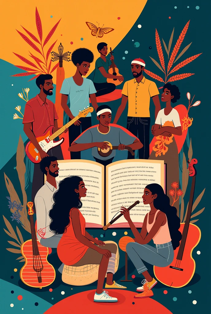 A colorful layout page of a magazine about music and culture