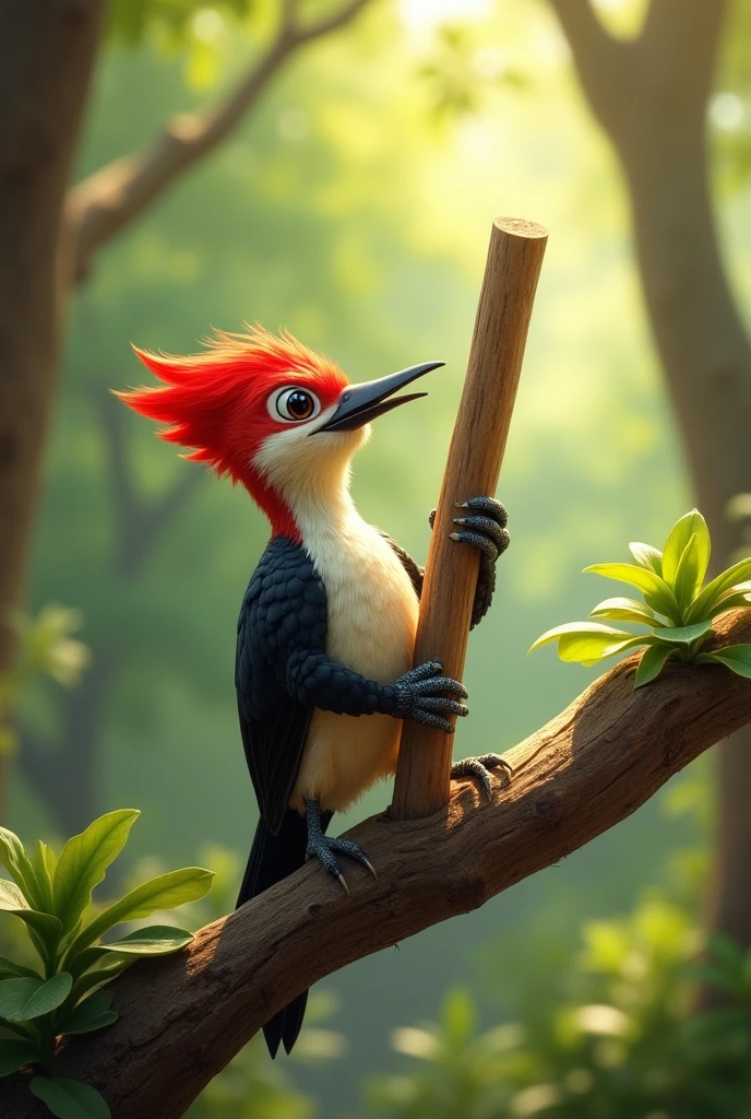 Woodpecker play with Stick