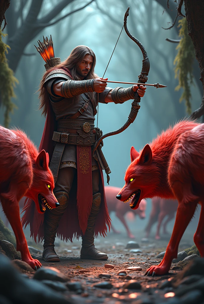 Create board pieces, an archer and 3 red wolves