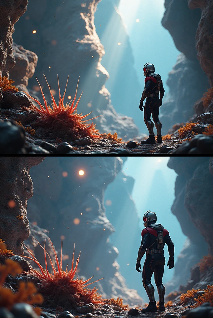 Two images with 5 differences from Antman in the subatomic world