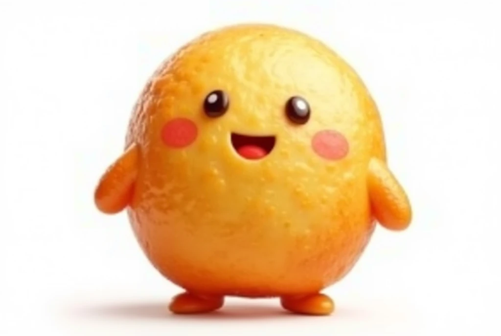 Create a hyper-realistic image of a mascot shaped like a coxinha, shown from a front-facing view. The coxinha should have a smooth, golden-brown exterior with a slightly crispy texture, capturing the realistic details of a freshly fried snack. Ensure the mascot has a friendly and approachable expression, possibly with cartoonish eyes and a smile. The background must be completely white, resembling a studio setting or transparent, with no distractions or additional elements. The entire coxinha mascot should be fully visible, with no parts cut off. Use soft, flattering lighting to highlight the texture and color of the coxinha, emphasizing its appetizing appearance. The image must be ultra photo-realistic, clear as crystal, 8K UHD, with fine details and a polished, high-quality finish. Ensure the entire image is very sharp and in focus, with no blurriness or softness. Use the lens at full aperture to achieve maximum sharpness and clarity