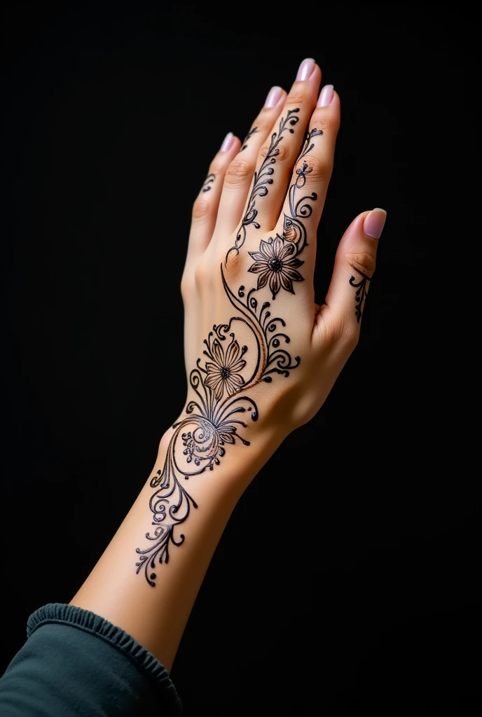 Mehandi design in hand putting in letter just 1200/- only in hand with mehandi black background