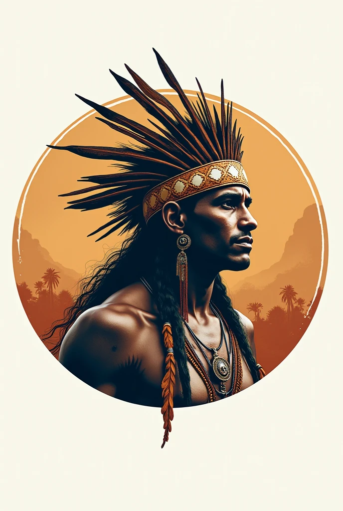 Make a round logo that has the image of a Tupi Guarani Indian