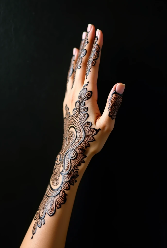 Mehandi design in hand putting in letter just 1200/- only in hand with mehandi black background