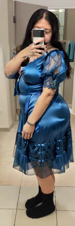 araffe woman taking a selfie in a blue dress in a bathroom, wearing blue dress, long blue dress, blue dress, wearing a blue dress, a blue dress, full covered dress, sky - blue dress, wearing a plastic blue dress, in blue dress, posing!!, belly free teal dress, dressed in blue, laced dress, flattering photo, , huge , no clothes, sexy, cu wide hips, thick thighs, pear-shaped body, minimal clothes, thick ass, bbw, cby stch, thick nipples, nipple ps, large , hard nipples, piercinggh shirt, niprd through shirt, thick hips, minothes, work out girl, low cut v neck shirt with cleavage, fat chubby stomach, bikini, fat round strom side