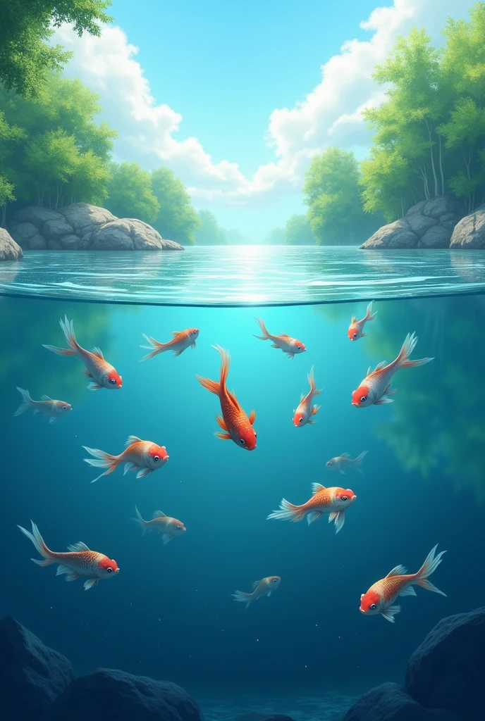 7 fish in a lake on the surface and 3 at the bottom of the lake