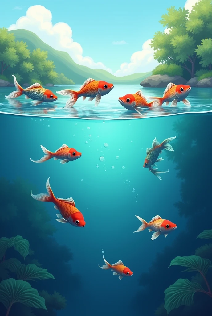 7 fish in a lake on the surface and 3 at the bottom of the lake