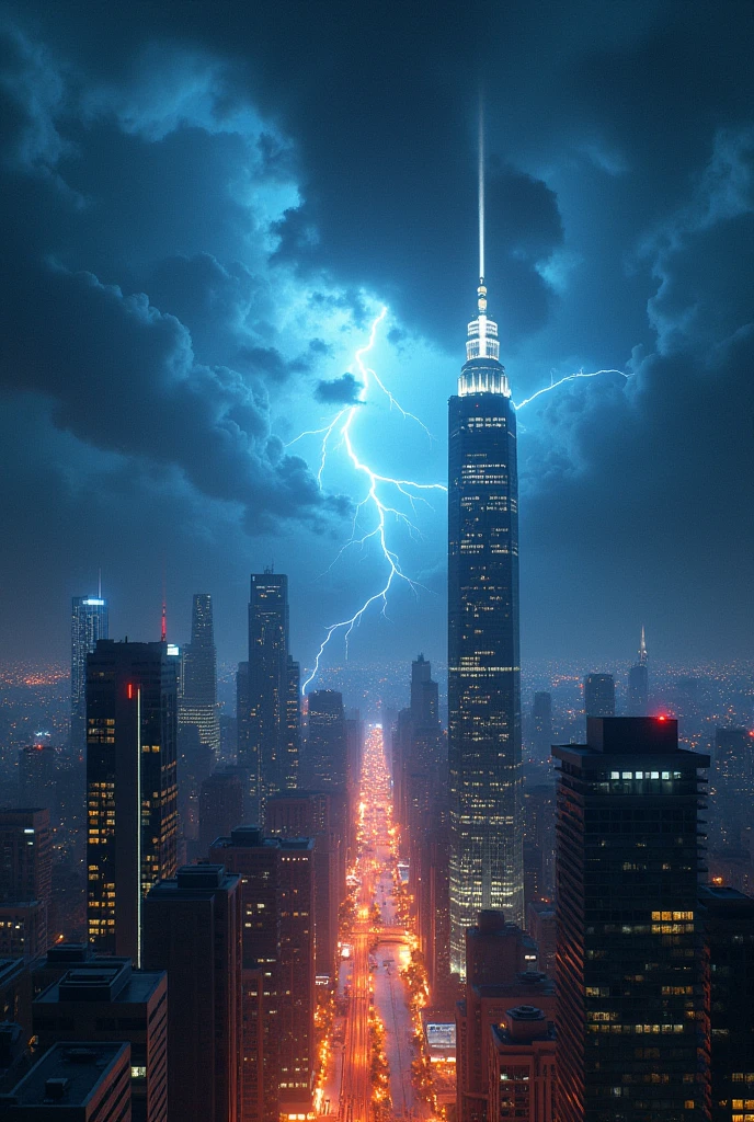 Urban lights, night time, night storm sky, symmetrical